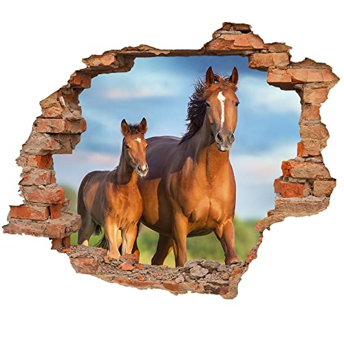 Wandtattoo - Wanddurchbruch mit Aussicht auf Pferd mit Fohlen 90 x 74 cm - Wandsticker von WallSpirit