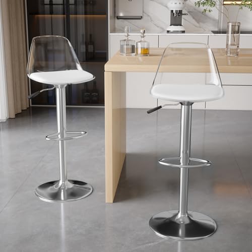 Barhocker aus Acryl, drehbar, 2er-Set, verstellbare Thekenhöhe, Barhocker mit transparenter Rückseite, transparente moderne Inselhocker mit Metallbeinen, kleine Größe, PU-Kissen, für Bar, Küche Barhocker aus Acryl, drehbar, 2er-Set, verstellbare Thekenhöhe, Barhocker mit transparenter Rückseite, transparente moderne Inselhocker mit Metallbeinen, kleine Größe, PU-Kissen, für Bar, Küche von WCFI