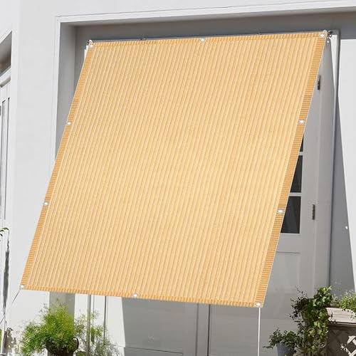 Atmungsaktiv Sonnensegel 435 x 472 cm Rechteckig Atmungsaktiv 98% UV Schutz Schattierungsnetz inkl Befestigungsseile mit Spannseilen mit Ösen für Balkon Garten, Creme Farben von WCHENHUI