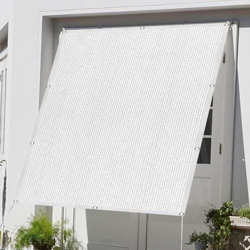 Atmungsaktiv Sonnensegel 441 x 472 cm Rechteckig Atmungsaktiv 98% UV Schutz Schattierungsnetz inkl Befestigungsseile mit Spannseilen mit Ösen für Balkon Garten, Weiß von WCHENHUI