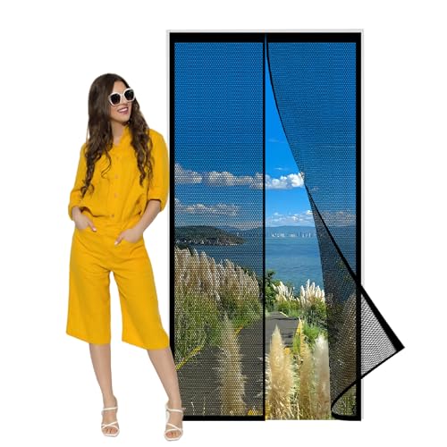 Fliegengitter Balkontür Ohne Bohren 106 x 245 cm Magnetisches Moskitonetz Starken Magneten für Balkontür Terrassentür Kellertür, Schwarz von WCHENHUI