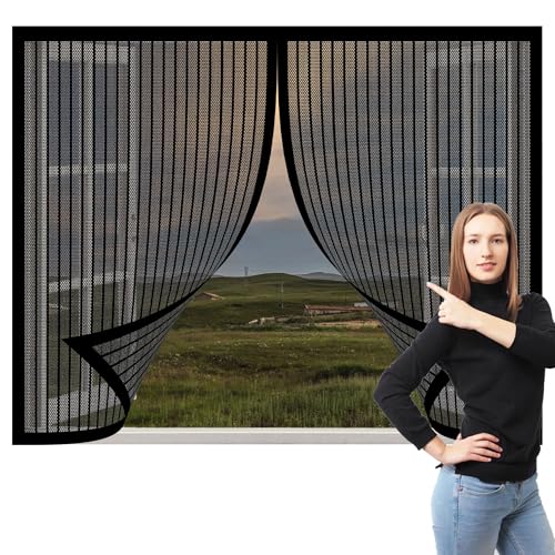 Insektenschutz Fliegengitter Fenster mit Alurahmen 182 x 113 cm Insektenschutz Klettband Fliegengitter Fenster Ohne Bohren Klebemontage für Alle Arten von Fenstern, Schwarz von WCHENHUI