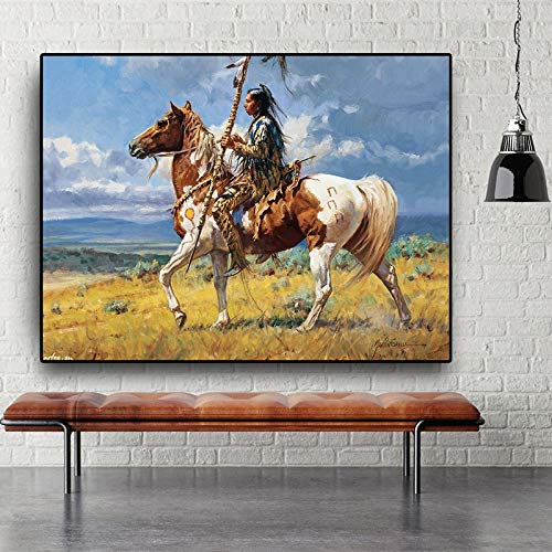 WCLGDJ Native Indian Horse Figure Abstrakte Ölgemälde auf Leinwand Cuadros Poster und Drucke Wandkunst Bild für Wohnzimmer 50x70cm Rahmenlos von WCLGDJ