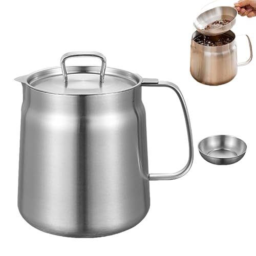 Wongfey Oil Pot, Frying and Oil Filter Integrated Oil Pot, Large Capacity Oil Fryer And Filter Cup Combo, Cooking Oil Container with Strainer, 304 Stainless Steel Oil Filter Pot (A 2L) von WCMYII