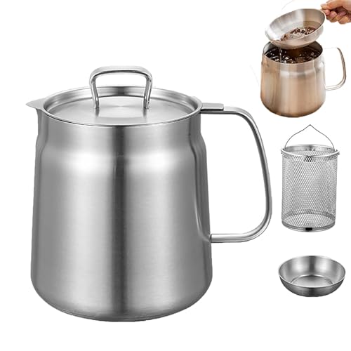 Wongfey Oil Pot, Frying and Oil Filter Integrated Oil Pot, Large Capacity Oil Fryer And Filter Cup Combo, Cooking Oil Container with Strainer, 304 Stainless Steel Oil Filter Pot (B 1.5L) von WCMYII