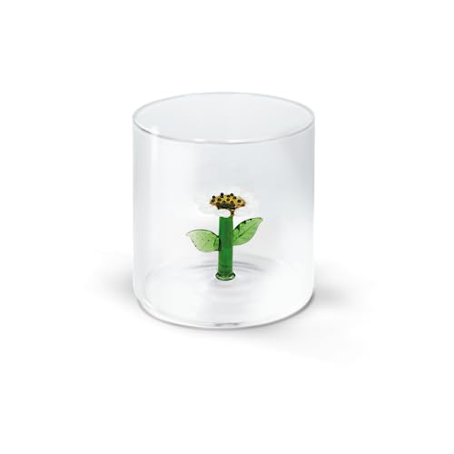 Becher aus Borosilikatglas, Fassungsvermögen: 250 ml, Gänseblümchen-Dekor. von WD Lifestyle