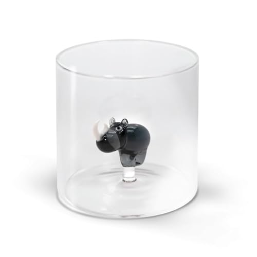 WD Lifestyle - Becher aus Borosilikatglas 250 ml mit Motiv aus farbigem Glas innen (Rinoceron) von WD Lifestyle