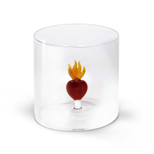 WD Lifestyle - Glas aus Borosilikatglas 250 ml mit Motiv aus farbigem Glas innen (Heiliges Herz) von WD Lifestyle