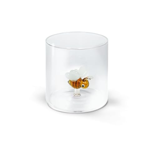 WD Lifestyle Trinkglas aus Borosilikatglas, Fassungsvermögen 250 ml, Bienen-Dekor. von WD Lifestyle