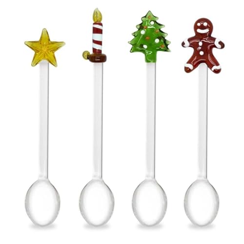 WD Lifestyle - Set von 4 Kaffeelöffeln mit Weihnachtsdekor (Glas, Zeitgenössisch, Frei von Kunststoff) von WD Lifestyle