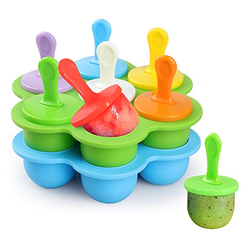 WD&CD 14 Stück Eisformen Eis am Stiel Silikon mit 18 Stück Kunststoffstäbchen, Mini Eisformen Silikon BPA Frei Förmchen zum Einfrieren von Obst oder Joghurt - Blau & Grün von WD&CD