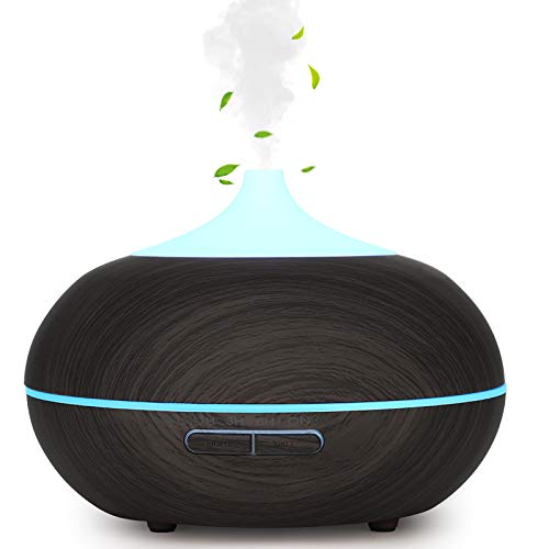 WD&CD Aroma Diffuser Luftbefeuchter 300ml Dunkelbraun, Ultraschall Vernebler Duftlampe Öle Diffusor mit 7 Farben LED Wasserlose Abschaltautomatik für Schlafzimmer, Büro, Yoga, Spa von WD&CD