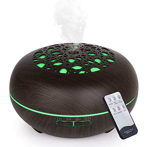 WD&CD Aroma Diffuser Luftbefeuchter 550ml mit Fernbedienung, Ultraschall Vernebler Duftlampe Öle Diffusor mit 7 Farben LED Wasserlose Abschaltautomatik - Dunkelbraun von WD&CD