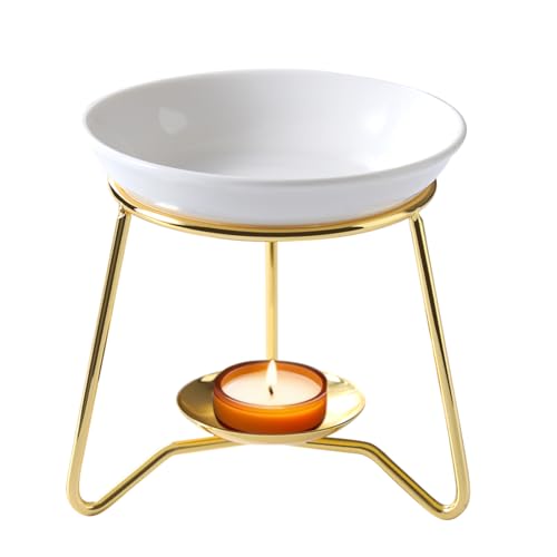 WD&CD Aromalampe Teelichthalter aus Keramik und Eisen Schwarz, Duftlampe aus Keramik Wachsschmelzbrenner Gold 02 von WD&CD