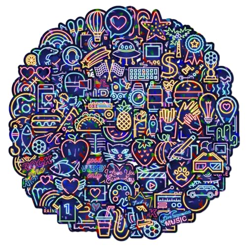 WD&CD Aufkleber 100 Stück Neon Sticker Set Wasserfeste Vinyl Sticker Decals Coole Graffiti Sticker für Laptop Skateboard Scrapbook Trinkflasche Handy Tagebuch Tassen Moped Fahrrad Koffer usw WD&CD Aufkleber 100 Stück Neon Sticker Set Wasserfeste Vinyl Sticker Decals Coole Graffiti Sticker für Laptop Skateboard Scrapbook Trinkflasche Handy Tagebuch Tassen Moped Fahrrad Koffer usw von WD&CD