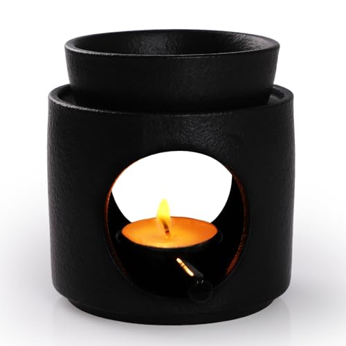 WD&CD Duftlampe aus Keramik, Aromalampe Teelichthalter Aroma Diffuser Stövchen für ätherische Öle Schwarz von WD&CD
