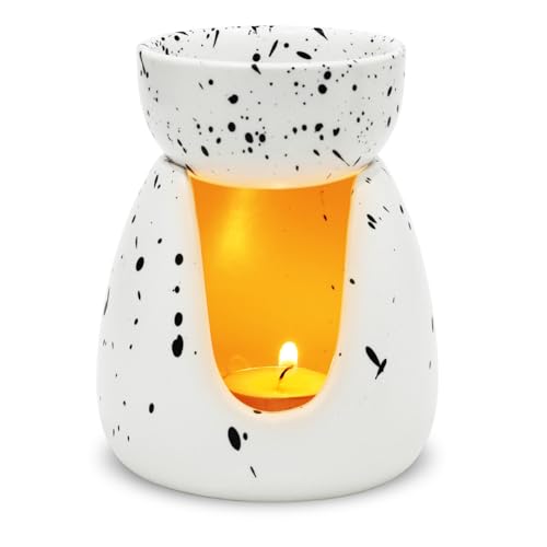 WD&CD Duftlampe aus Keramik, Aromalampe Teelichthalter Aroma Diffuser Stövchen für ätherische Öle weiß&Schwarz von WD&CD