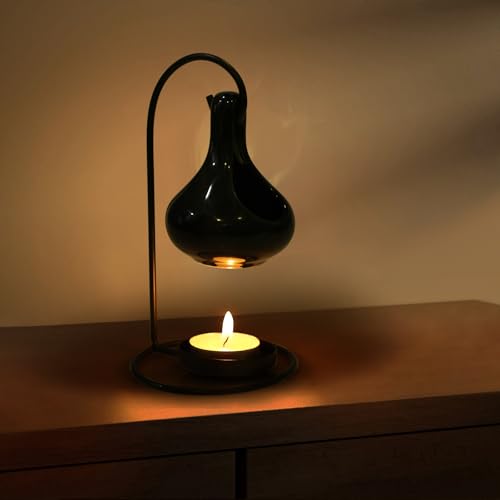 WD&CD Duftlampe aus Keramik, Aromalampe Teelichthalter mit der Candle Löffel Aroma Diffuser Schwarz von WD&CD