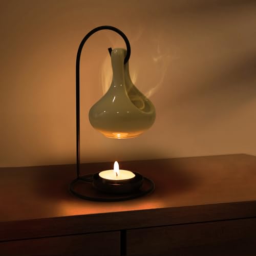 WD&CD Duftlampe aus Keramik, Aromalampe Teelichthalter mit der Candle Löffel Aroma Diffuser weiß von WD&CD