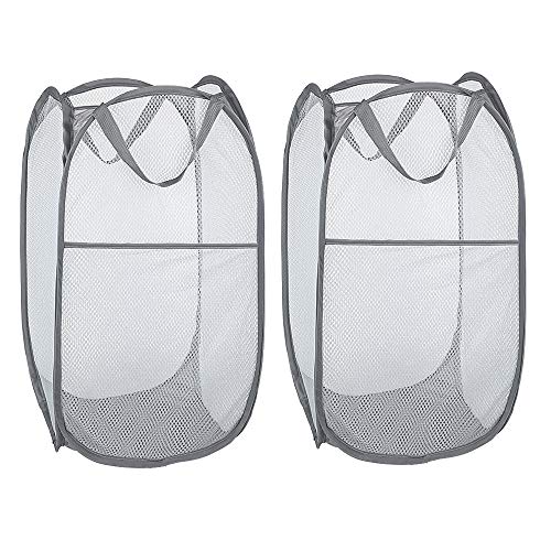 WD&CD Faltbarer Wäschekorb Grau 35 * 35 * 61 cm(2-Stück), Wäscherei Storage Basket Schmutziger Korb Ablagekorb Eimer Runde Lagerung kompatibel für Home Organizer Kinderzimmer von WD&CD