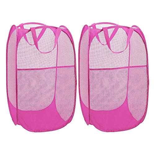 WD&CD Faltbarer Wäschekorb Rosenrot 35 * 35 * 61 cm(2-Stück), Wäscherei Storage Basket Schmutziger Korb Ablagekorb Eimer Runde Lagerung für Home Organizer Kinderzimmer von WD&CD
