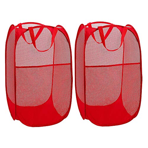 WD&CD Faltbarer Wäschekorb Rot 35 * 35 * 61 cm(2-Stück), Wäscherei Storage Basket Schmutziger Korb Ablagekorb Eimer Runde Lagerung für Home Organizer Kinderzimmer von WD&CD