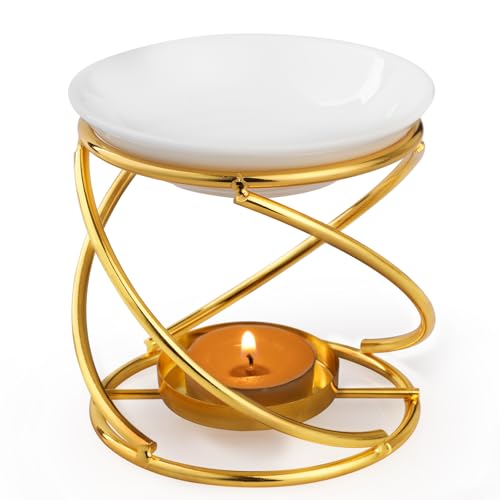 WD&CD Metal Ceramic Candle Aroma Burner Oil Burner Home Decoration Iron Aromatherapy Lamp Candle Löffel Aroma Diffuser -Gold 06 von WD&CD