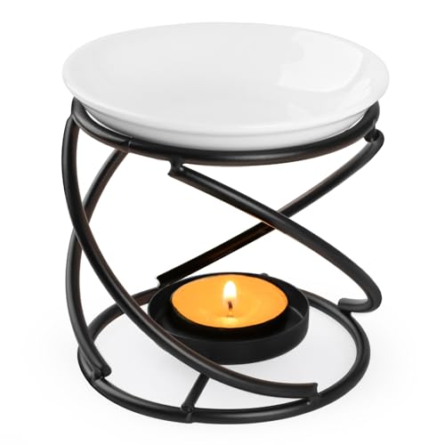 WD&CD Metal Ceramic Candle Aroma Burner Oil Burner Home Decoration Iron Aromatherapy Lamp Candle Löffel Aroma Diffuser Schwarz 06 von WD&CD