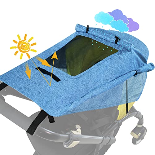 WD&CD Sonnensegel Kinderwagen mit UV Schutz 50+ und Wasserdicht, Double layer fabric mit Sichtfenster und extra breite Schattenflügel, Hellblau von WD&CD