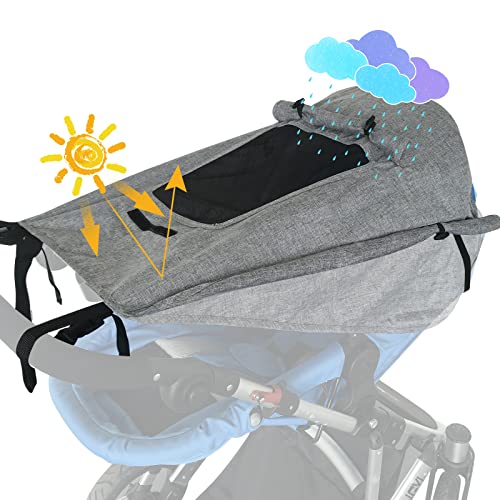 WD&CD Sonnensegel Kinderwagen mit UV Schutz 50+ und Wasserdicht, Double layer fabric mit Sichtfenster und extra breite Schattenflügel, Grau von WD&CD