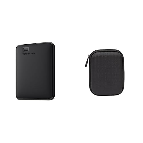 WD Elements Externe Festplatte 4 TB (USB 3.0-Schnittstelle, Plug-and-Play, kompakt und leicht) schwarz & Amazon Basics Schutzhülle für Externe Festplatten von Western Digital