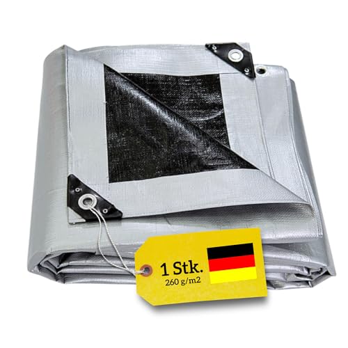 WDB - Plane Abdeck-Plane Wasserdicht Gewebe-Plane mit Ösen - Tarp - Schutzplane für alle Wetterbedingungen - Reisfest - Winterfest - Verstärkte Plane 260g - 4 x 5 m von WDB