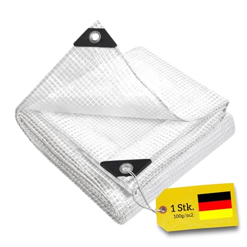 WDB - Plane Abdeck-Plane Wasserdicht Gewebe-Plane mit Ösen - Tarp - Schutzplane für alle Wetterbedingungen - Reisfest - Winterfest - Verstärkte transparente Plane 100g - 2 x 3 m von WDB