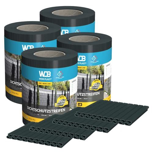 WDB - Sichtschutzstreifen für Doppelstabmatten Sichtschutz Zaun - Set 4X 35 m x 19 cm + 80 Stück Befestigungsclips - PVC Windschutz Basic Line - 450 g/m2 - Anthrazit - RAL 7016 WDB - Sichtschutzstreifen für Doppelstabmatten Sichtschutz Zaun - Set 4X 35 m x 19 cm + 80 Stück Befestigungsclips - PVC Windschutz Basic Line - 450 g/m2 - Anthrazit - RAL 7016 von WDB
