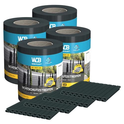 WDB Basic Line PVC Sichtschutzstreifen für Doppelstabmatten Sichtschutz für Gartenzaun & Doppelstabmattenzaun - mit Montageclips (4, Anthrazit) von WDB