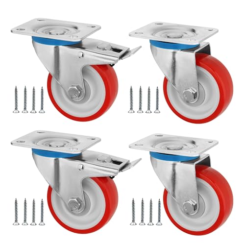 WDB - Möbelrollen 100 mm - Schwerlastrollen bis 600 kg [4 Stk] - Transportrollen - Lenkrollen für innen und außen - set zwei drehbare Räder und zwei drehbare Räder mit Bremse von WDB