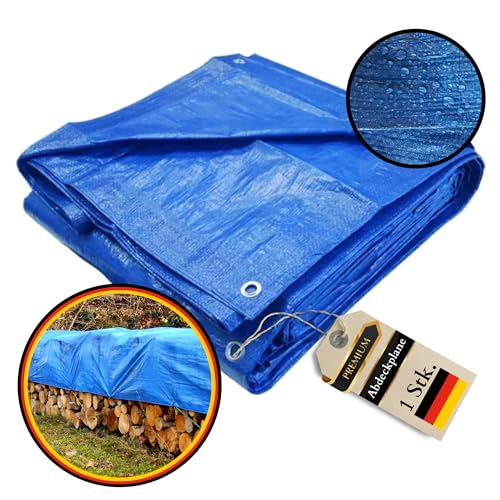 WDB - Plane Abdeck-Plane Wasserdicht Gewebe-Plane mit Ösen - Tarp - Schutzplane für alle Wetterbedingungen - Reisfest - Winterfest - Blau - 4 x 8 m von WDB