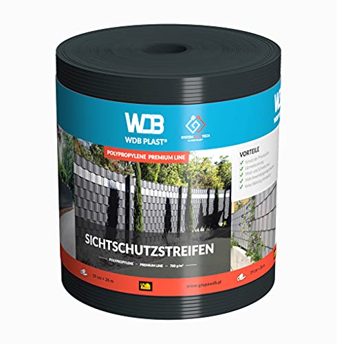 WDB Premium Hart PP Sichtschutzstreifen für Doppelstabmatten - Polypropylen Sichtschutz für Gartenzaun & Doppelstabmattenzaun - Doppelstabmattenzaun Sichtschutz - 26m x 19cm - Anthrazit - RAL 7016 von WDB