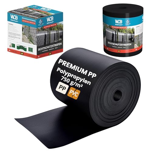 WDB - Sichtschutzstreifen für Doppelstabmatten Sichtschutz Zaun - 19 cm x 26 m - Hart PP Windschutz Premium Line - Schwarz - RAL 9005 von WDB