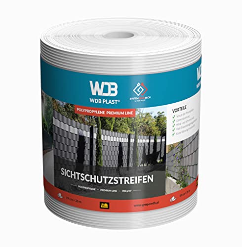 WDB Premium Hart PP Sichtschutzstreifen für Doppelstabmatten - Polypropylen Sichtschutz für Gartenzaun & Doppelstabmattenzaun - Doppelstabmattenzaun Sichtschutz - 26m x 19cm - Weiß - RAL 9003 von WDB