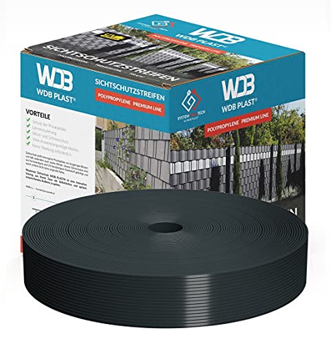 WDB Premium Hart PP Sichtschutzstreifen für Doppelstabmatten - Polypropylen Sichtschutz für Gartenzaun & Doppelstabmattenzaun - Doppelstabmattenzaun Sichtschutz - 50m x 4,75cm - Anthrazit - RAL 7016 von WDB