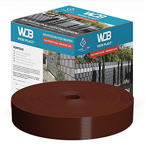 WDB Premium Hart PP Sichtschutzstreifen für Doppelstabmatten - Polypropylen Sichtschutz für Gartenzaun & Doppelstabmattenzaun - Doppelstabmattenzaun Sichtschutz - 50m x 4,75cm - Braun - RAL 8011 von WDB