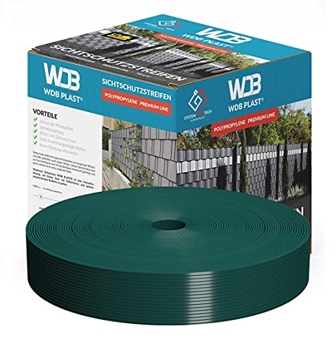 WDB Premium Hart PP Sichtschutzstreifen für Doppelstabmatten - Polypropylen Sichtschutz für Gartenzaun & Doppelstabmattenzaun - Doppelstabmattenzaun Sichtschutz - 50m x 4,75cm - Grün - RAL 6005 von WDB