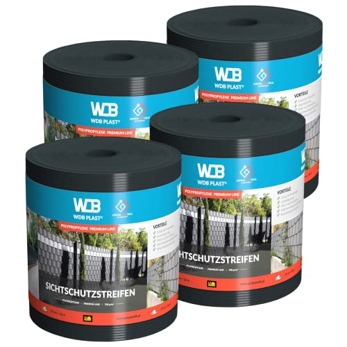 WDB Premium Line 4 Stück Polypropylen Sichtschutzstreifen für Doppelstabmatten Sichtschutz für Gartenzaun & Doppelstabmattenzaun Hart PP - 4 Rollen je 26m x 19cm - Anthrazit RAL 7016 von WDB