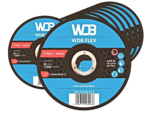 WDB - Schruppscheibe - Schleifscheiben Grob Reinigungsscheiben für Stahl INOX - Schleifscheiben Körnung 30 Härtegrad R - Flex Schleifblatt Schleifpapier für Stahl 125mm x 6 mm - 10 Stück von WDB