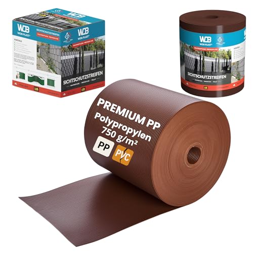 WDB - Sichtschutzstreifen für Doppelstabmatten Sichtschutz Zaun - 19 cm x 26 m - Hart PP Windschutz Premium Line - Braun - RAL 8011 von WDB