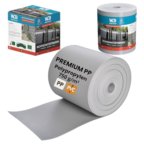 WDB - Sichtschutzstreifen für Doppelstabmatten Sichtschutz Zaun - 19 cm x 26 m - Hart PP Windschutz Premium Line - Grau - RAL 7040 von WDB