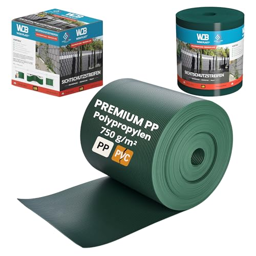 WDB - Sichtschutzstreifen für Doppelstabmatten Sichtschutz Zaun - 19 cm x 26 m - Hart PP Windschutz Premium Line - Grün - RAL 6005 von WDB