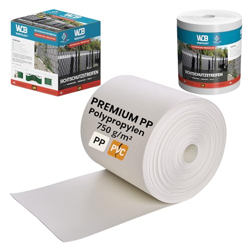 WDB - Sichtschutzstreifen für Doppelstabmatten Sichtschutz Zaun - 19 cm x 26 m - Hart PP Windschutz Premium Line - Weiß - RAL 9003 von WDB