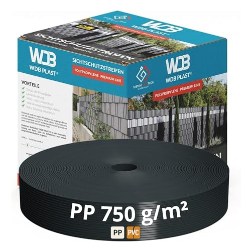 WDB - Sichtschutzstreifen für Doppelstabmatten Sichtschutz Zaun - 4,75 cm x 50 m - Hart PP Windschutz Premium Line - Anthrazit - RAL 7016 von WDB
